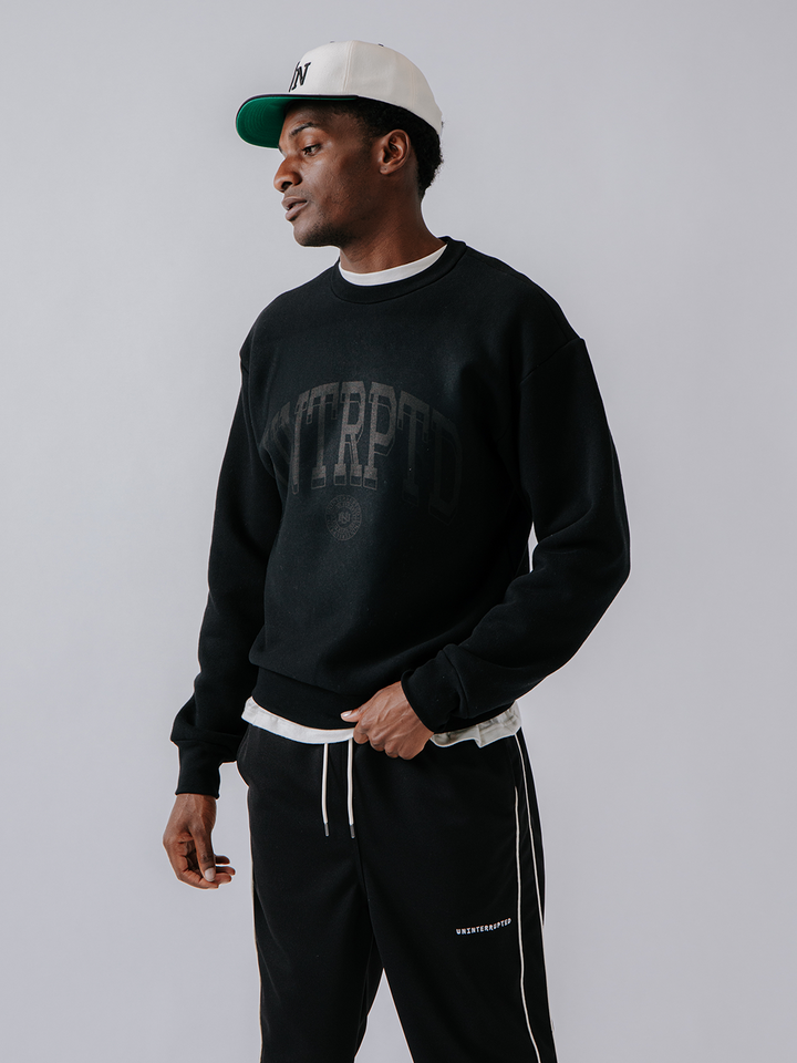 Fundamentals Crewneck Campus Sweatshirt Black - On Body