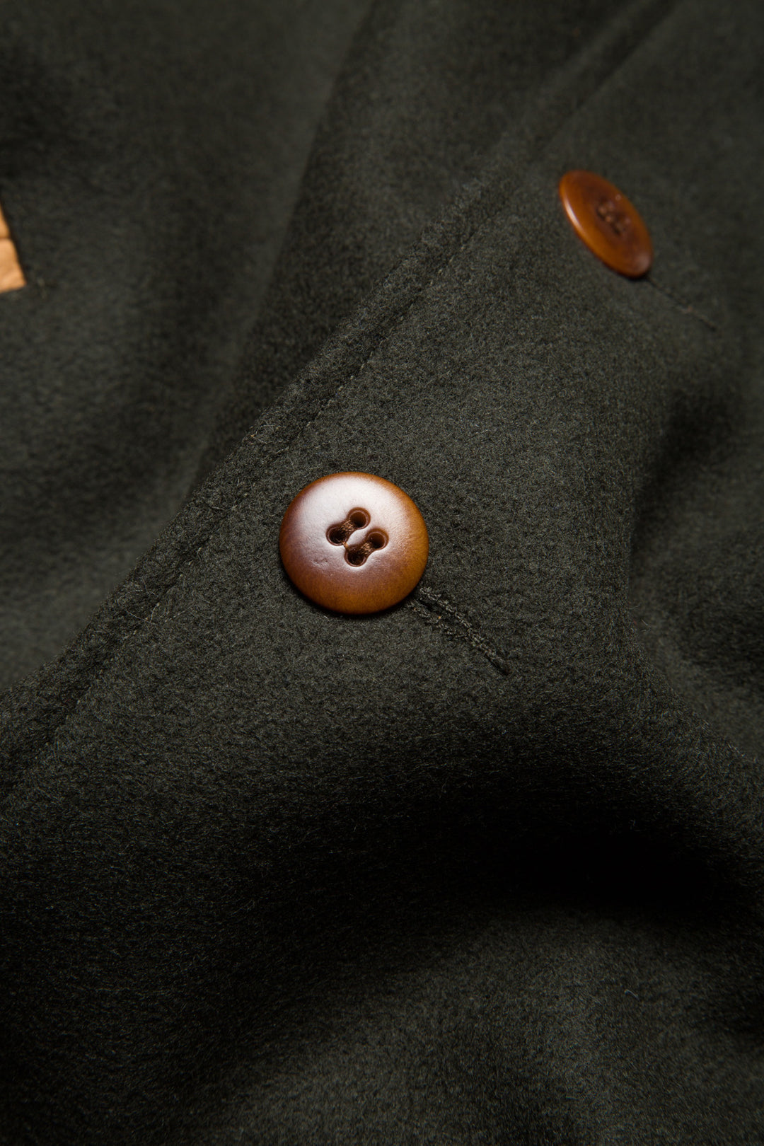 UNINTERRUPTED ALL STAR VARSITY JACKET LODEN GREEN (4458685071440) - close up of the wooden button