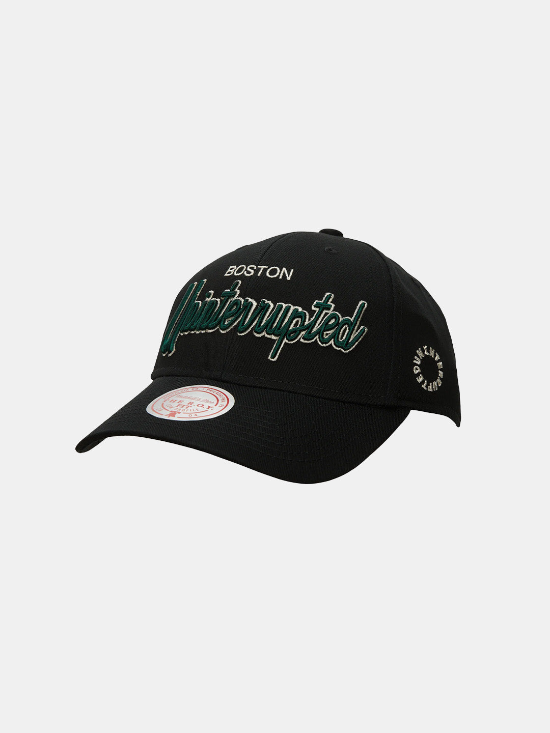 UNINTERRUPTED X Mitchell & Ness Legends Hat Celtics - front view of the black hat