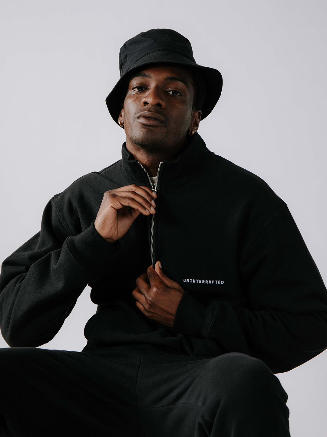 Fundamentals Quarter Zip Brushed Fleece Black - On Body