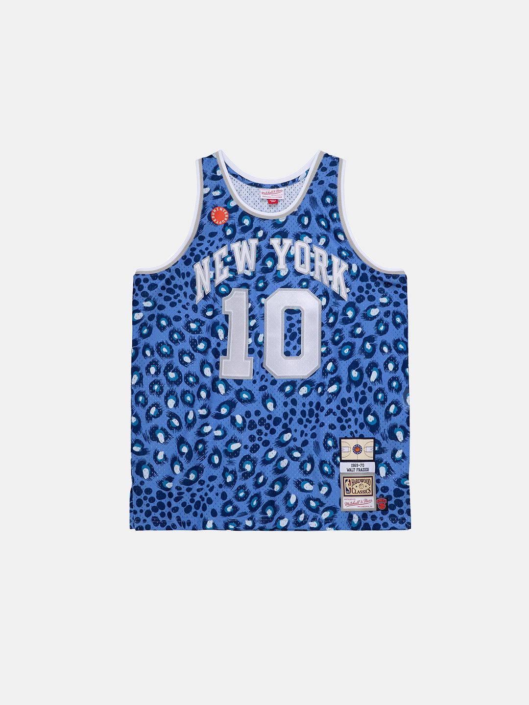 front of jersey- blue with animal print pattern