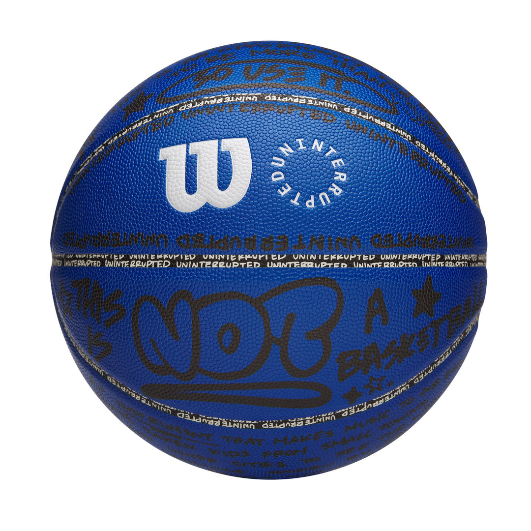 UNINTERRUPTED X Wilson More Than A Basketball Composite Leather view of the blue basketball with handwriting