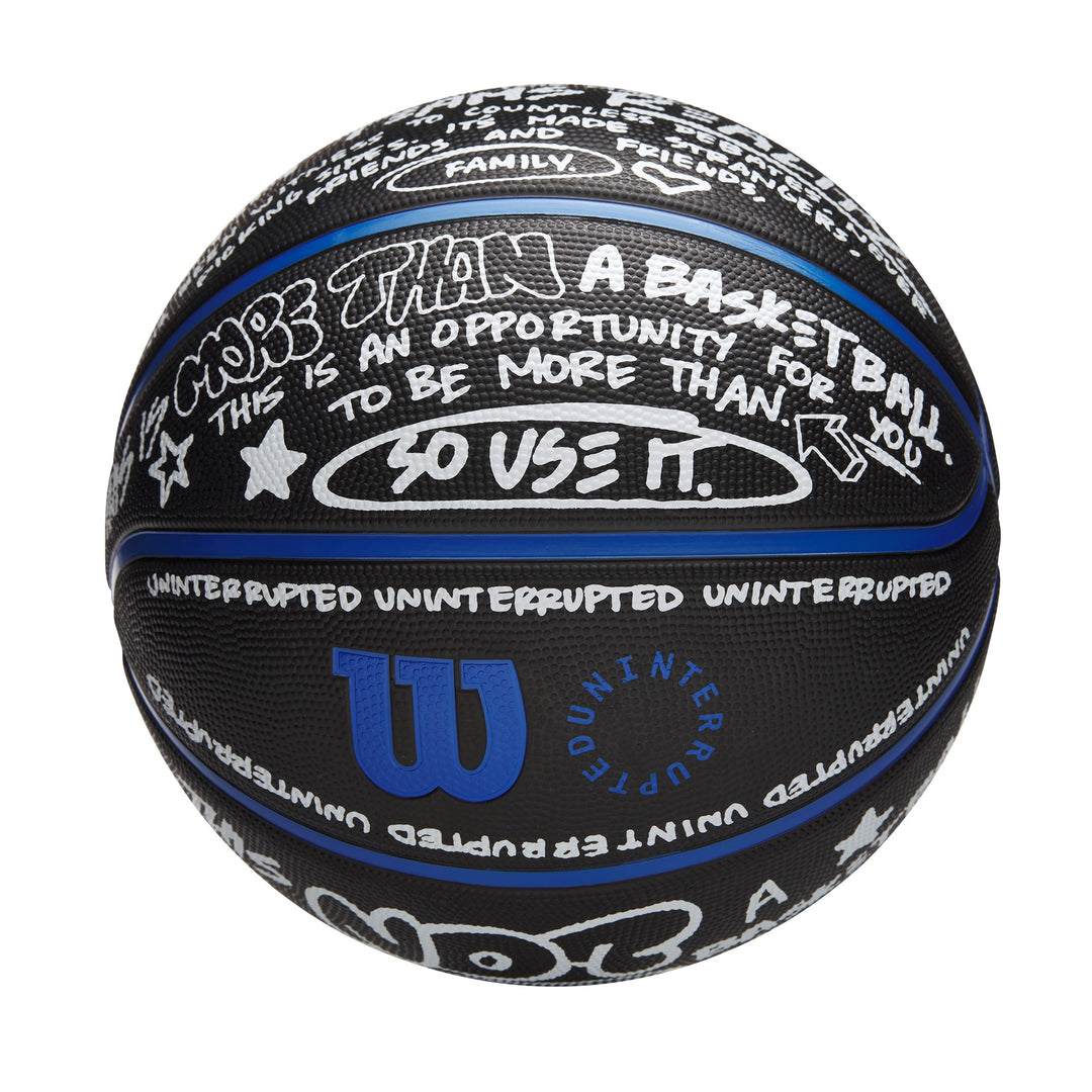 UNINTERRUPTED X Wilson More Than A Basketball - view of the basketball with handwriting black and blue